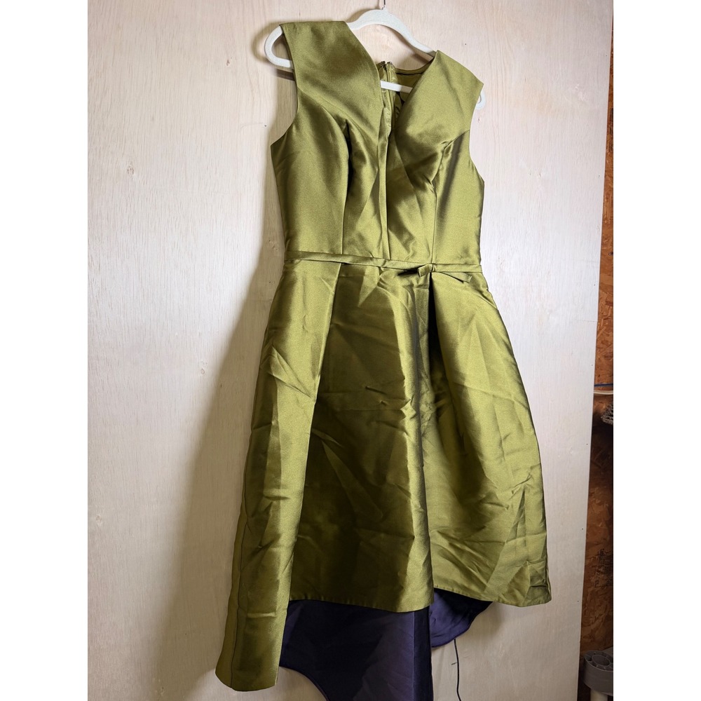 Teri Jon Cocktail Dress Women Size 10 Olive Green New High Low V-Neck Bow Accent